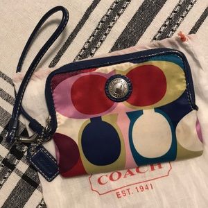 Coach mini wristlet royal blue/red/pink